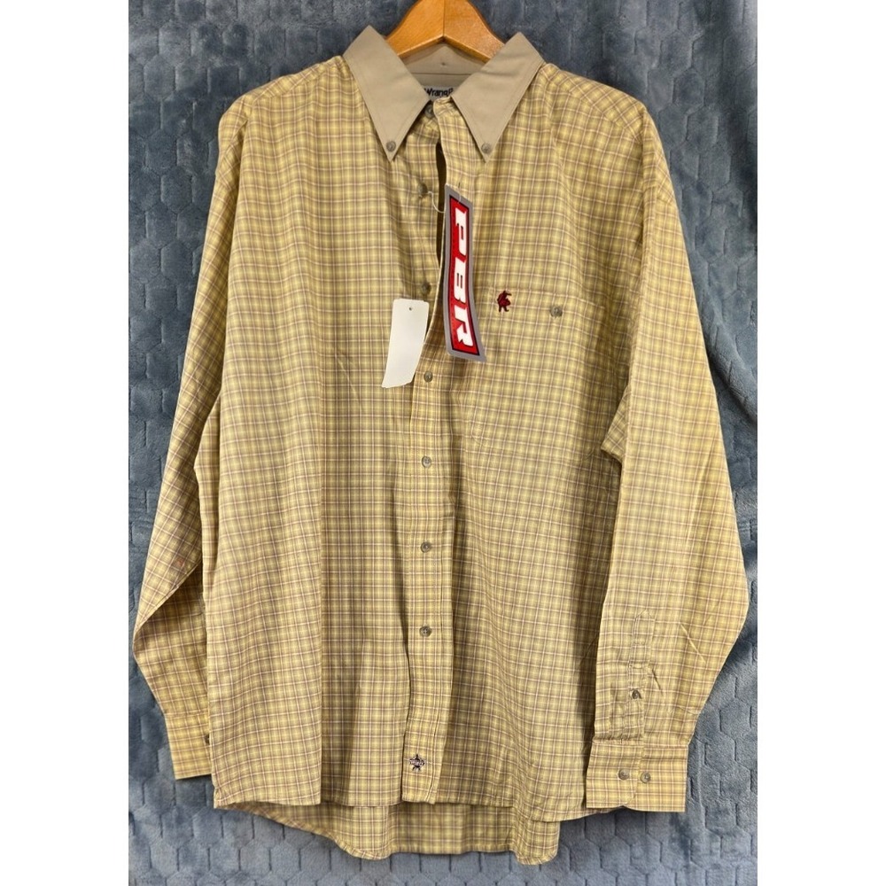 NWT Wrangler PBR Button Up Shirt Mens Extra Large Long Sleeve‎ Western Plaid  XL